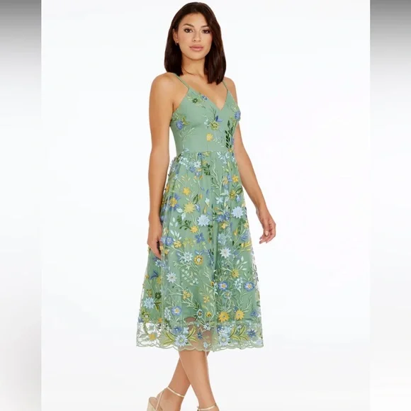 NWT Dress The Population Maren Floral 3D Embroidered Cocktail Midi Dress S - Picture 2 of 9